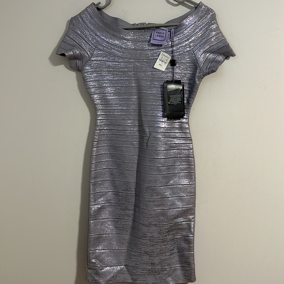 Herve Leger Carmen Mini Dress bandage bodycon sugar plum S lilac gray metallic - Picture 3 of 8
